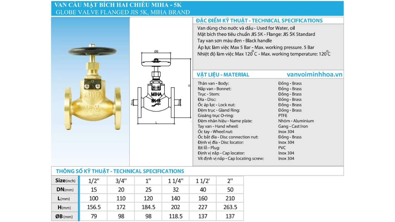 Van cầu MIHA-5K kết nối mặt bích chắc chắn, vận hành linh hoạt