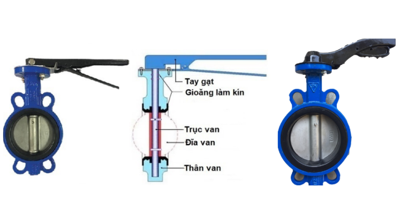 Hình ảnh minh hoạ cấu tạo của van bướm tay gạt DN80